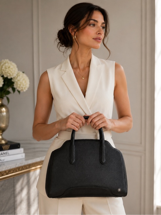 Loro Piana Handbags - Loro Piana Black Grained Leather Top Handle Bag Quiet Luxury Handbag